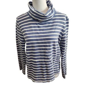 Mountain Warehouse Womens Blue Striped Top Size 8 Cowl Neck Cozy Cropped Sweater
